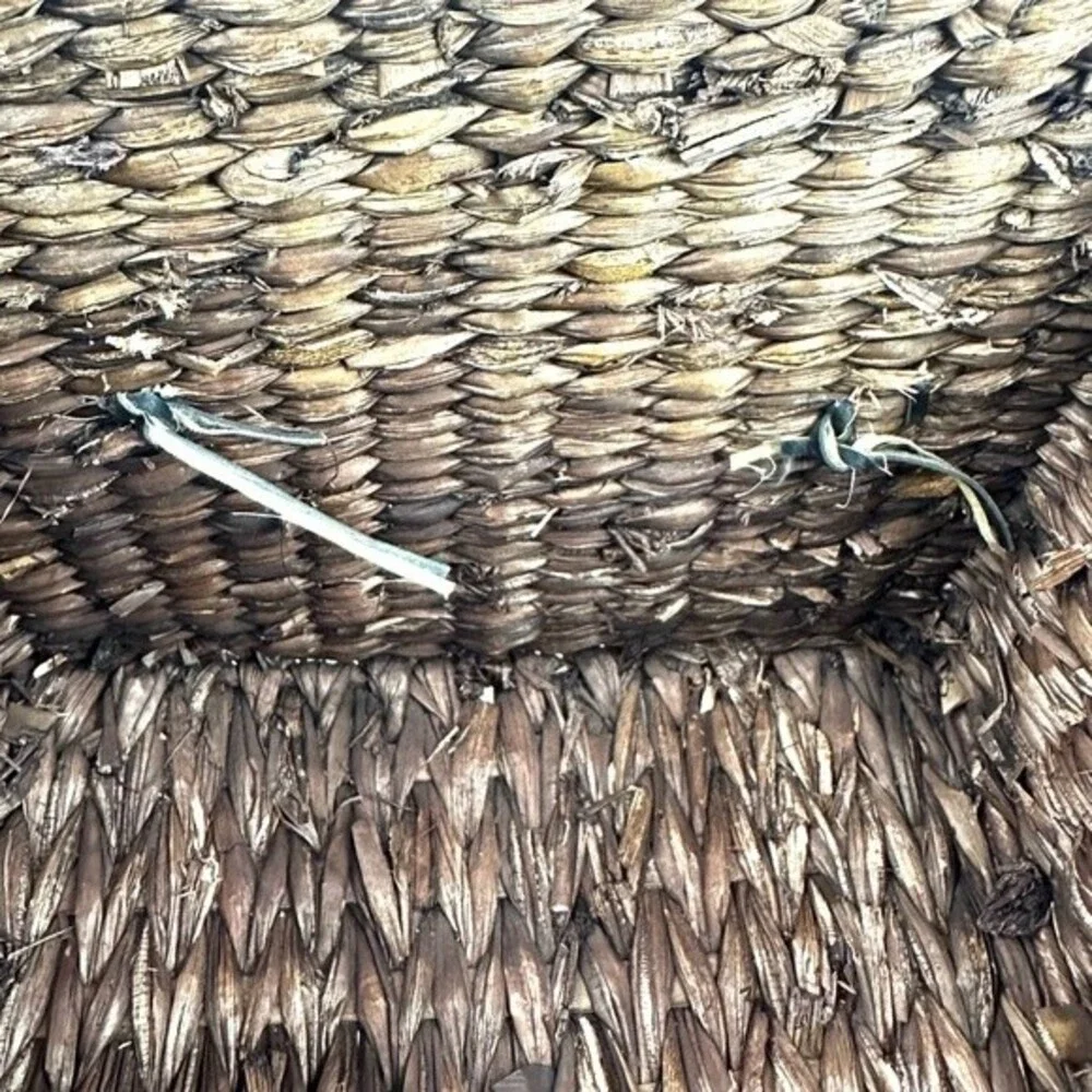 Square Brown Wicker Basket with Leather Handles 10.5” x 8.5”